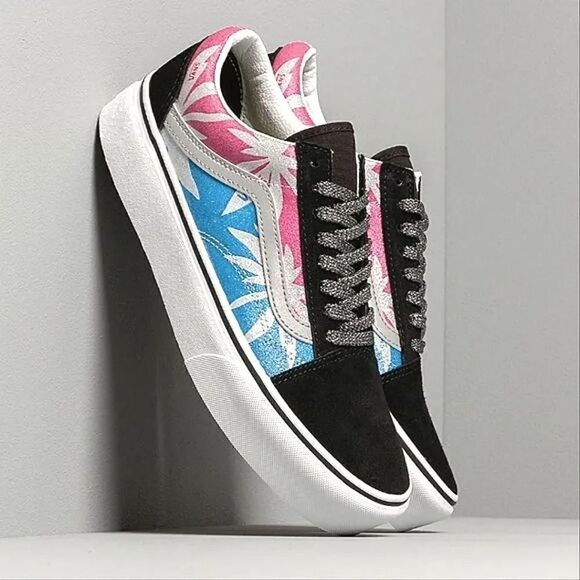 VANS Sparkly Old Skool Platform After Dark Summer Leaf Sneakers W8 M6.5 - Picture 2 of 16